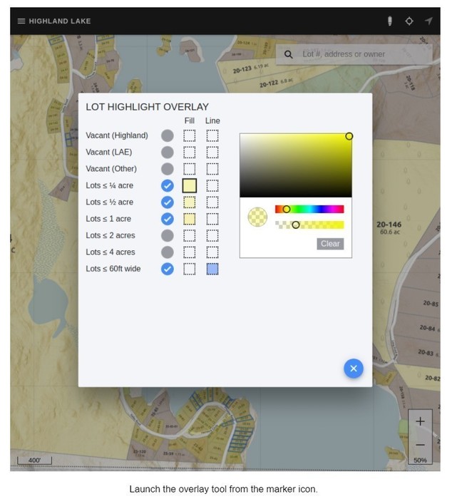 Launch the overlay tool from the marker icon.