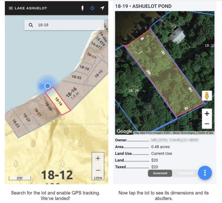 Search for the lot and enable GPS tracking. We've landed! Now tap the lot to see its dimensions and its abutters.